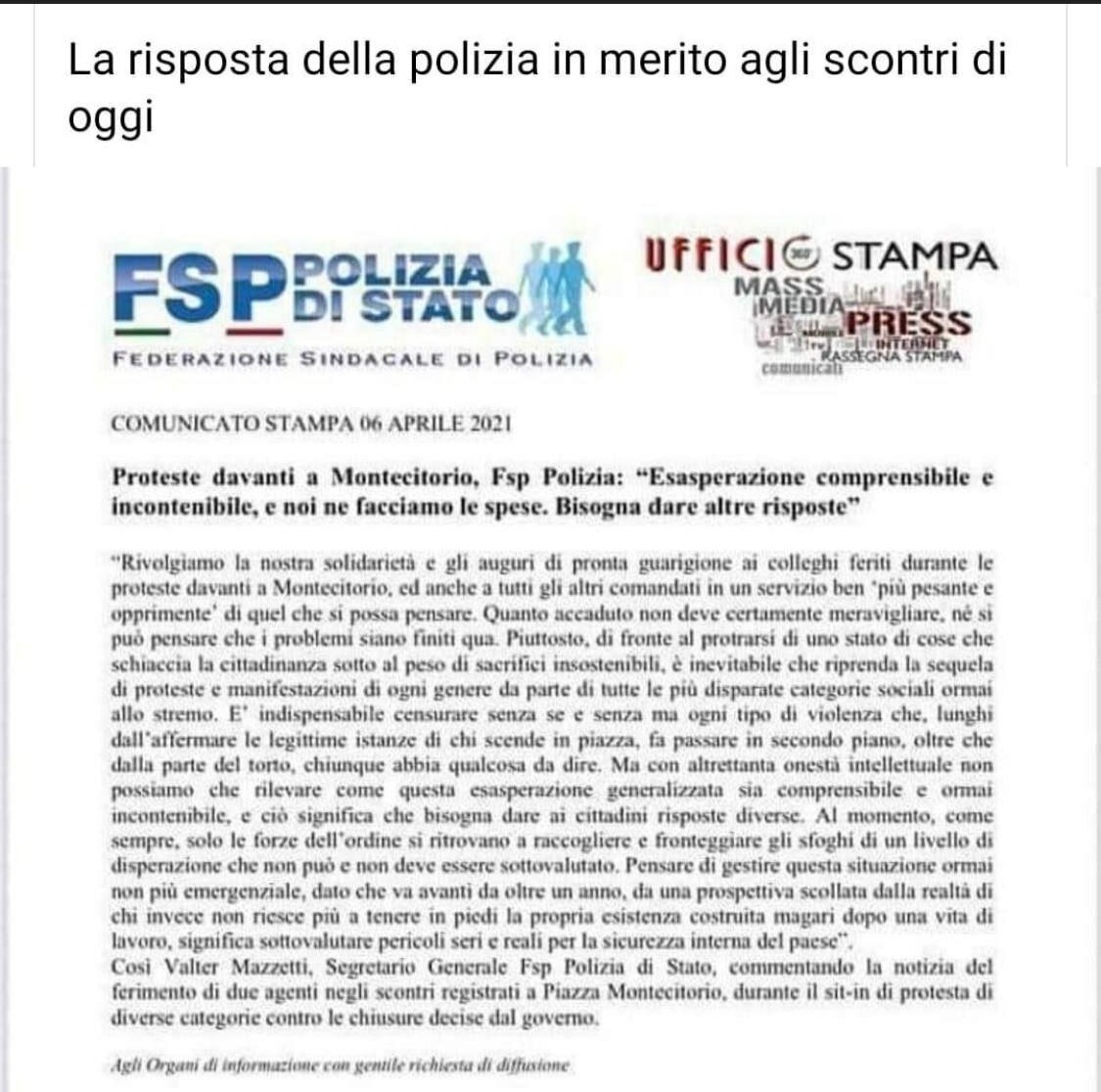 Comunicato FSP della Federazione sindacale di Polizia