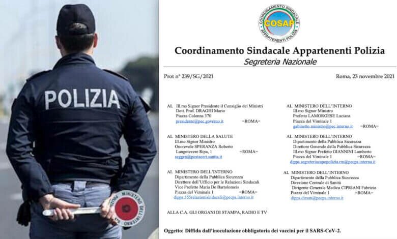 POLIZIOTTI COSAP DIFFIDANO IL GOVERNO: “No ai Vaccini Obbligatori, Non Frenano i Contagi”