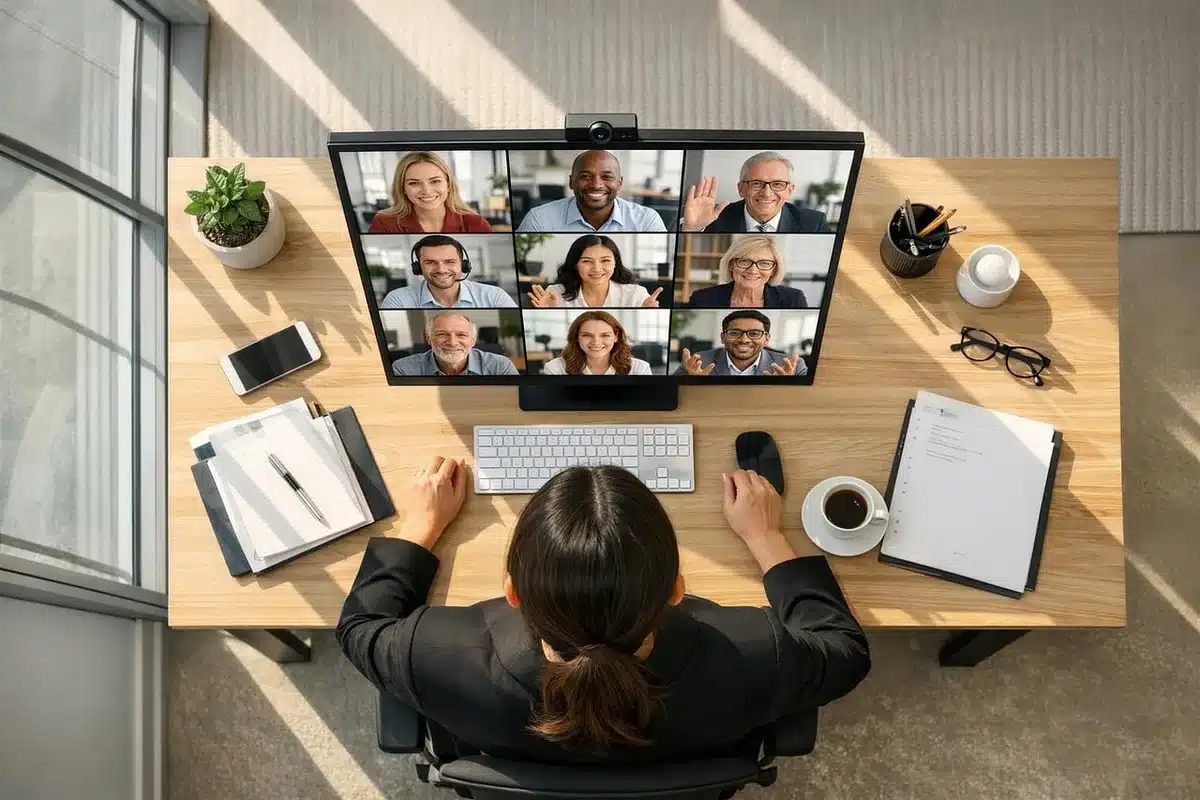 Team distribuito in videoconferenza per collaborare da remoto