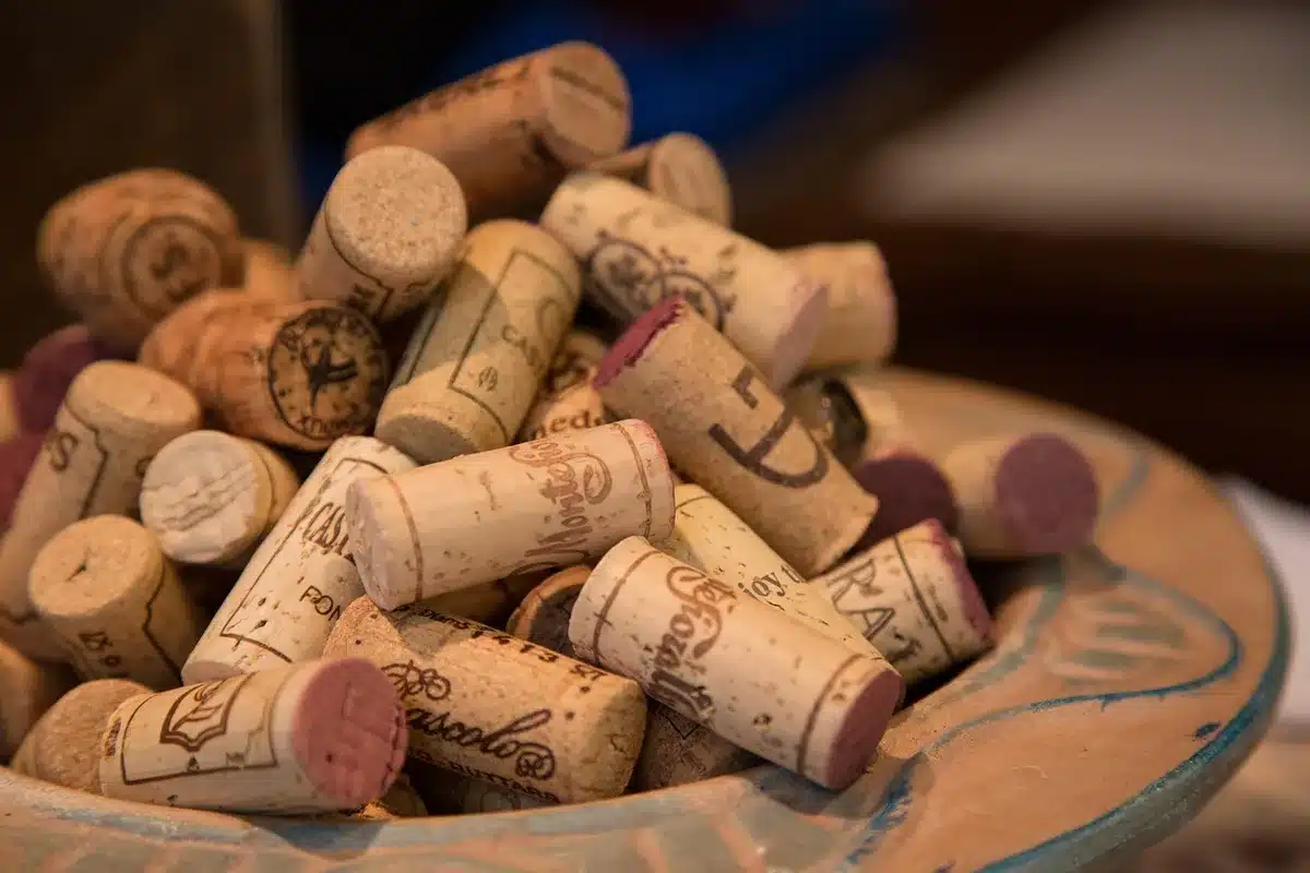 Degustazione di vini in una cantina con bottiglie e bicchieri su tavolo in legno