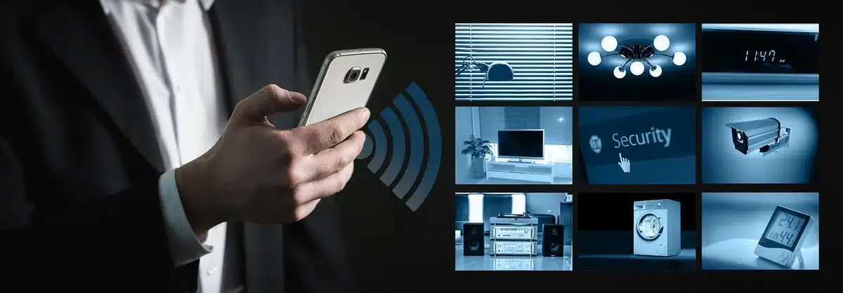 Smartwatch che mostra controllo di dispositivi smart in una casa
