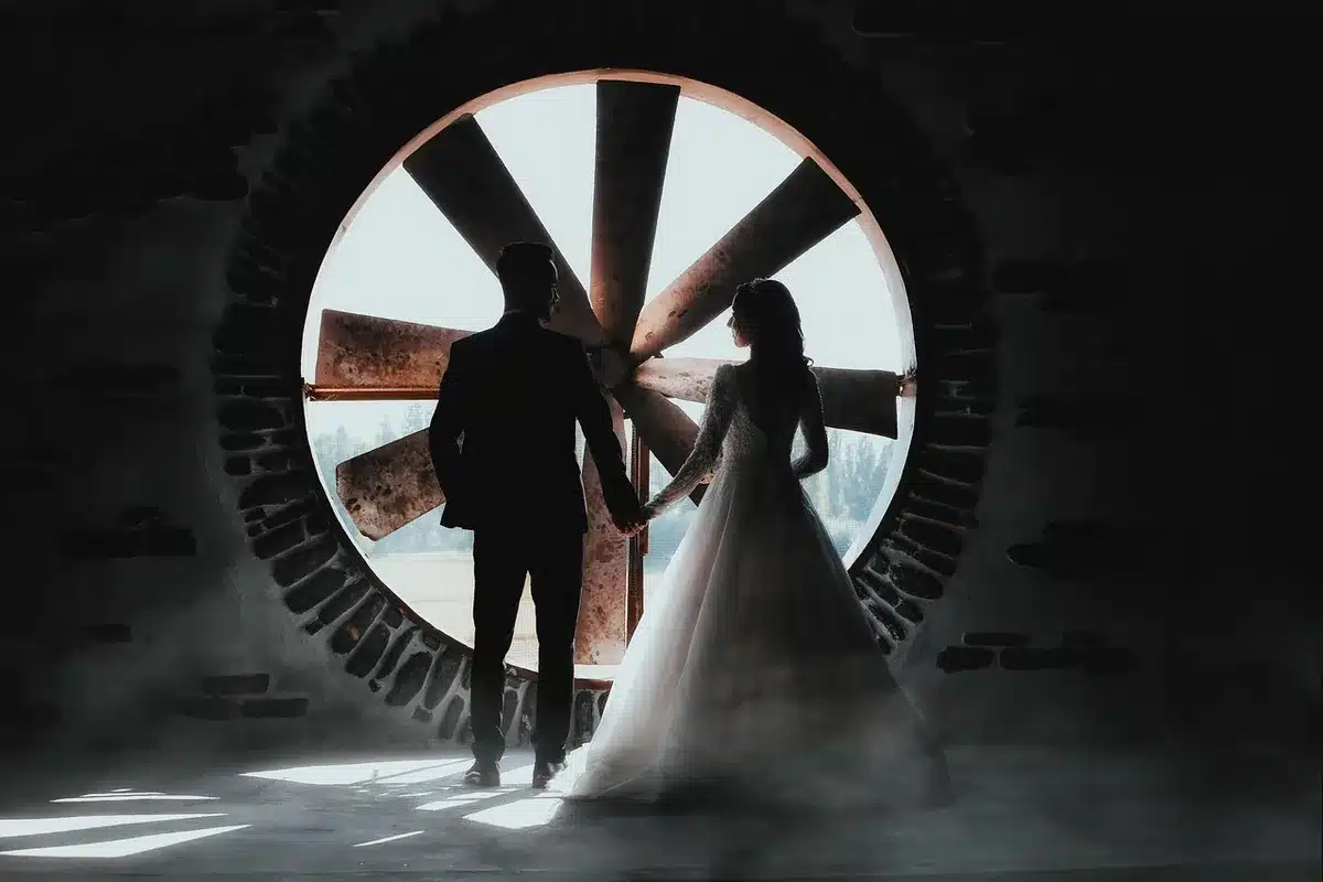 Silhouette romantica di coppia sotto le stelle
